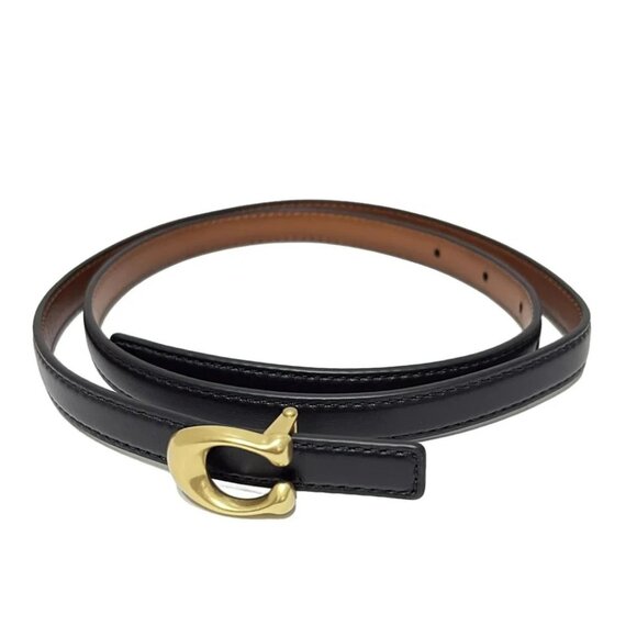 COACH - Black Gold Leather Hardware Belt - Picture 1 of 4